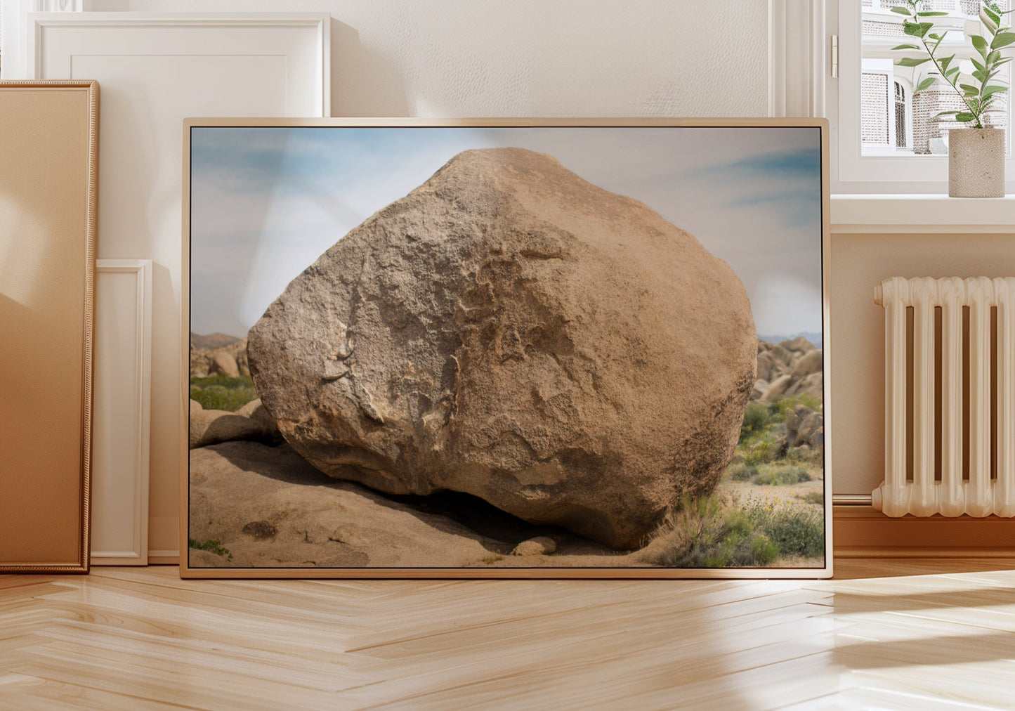 THE ROCK desert print featuring a massive sculptural boulder in natural light for modern, nature-inspired interiors.