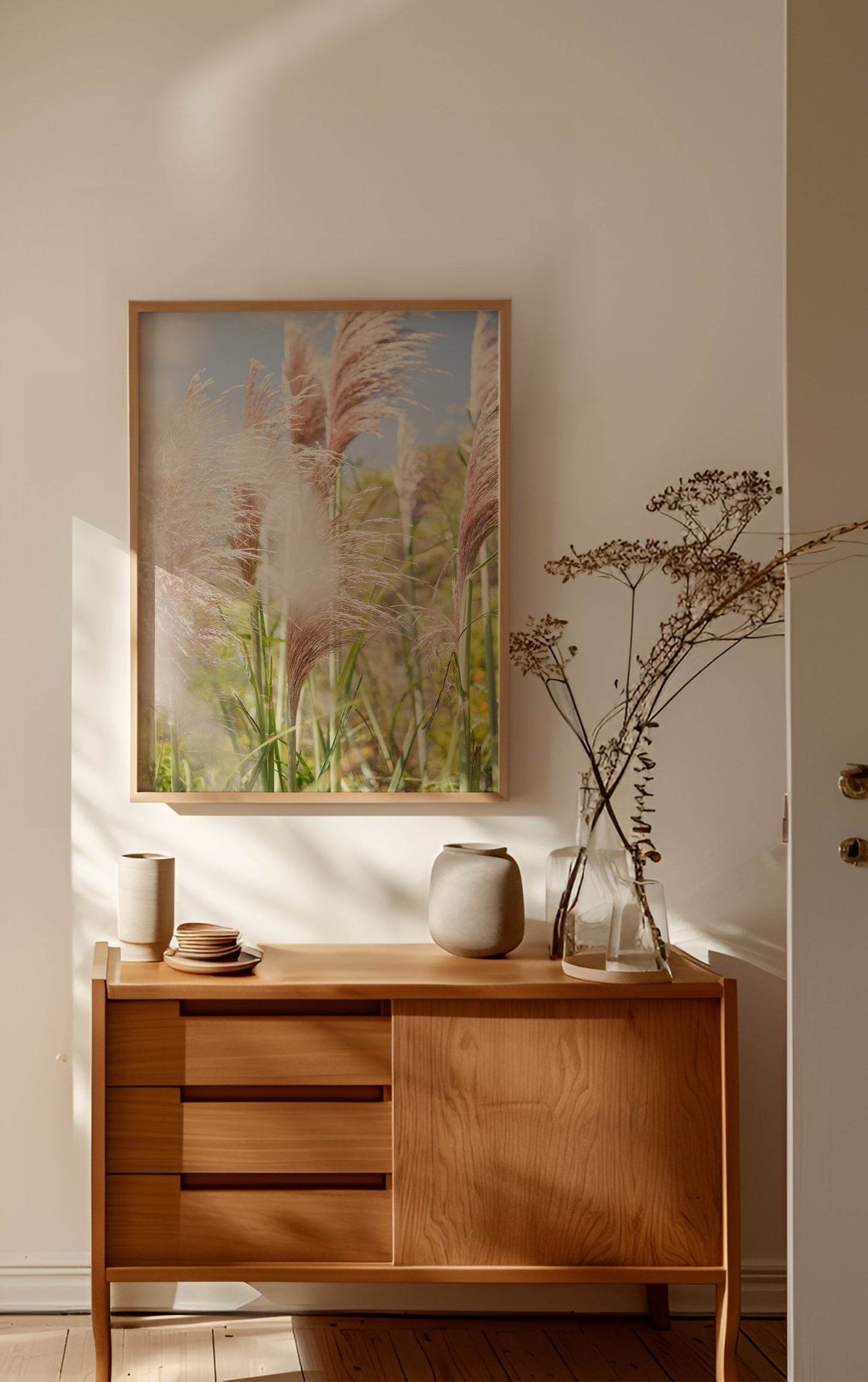 LA PAMPA light-filled photograph of pampas grass in Big Sur for modern boho and serene interiors.
