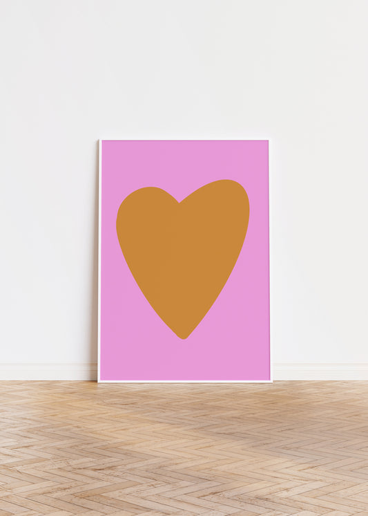 HEART of GOLD poster with a large gold heart on vibrant pink background, perfect for kids’ rooms or nurseries.
