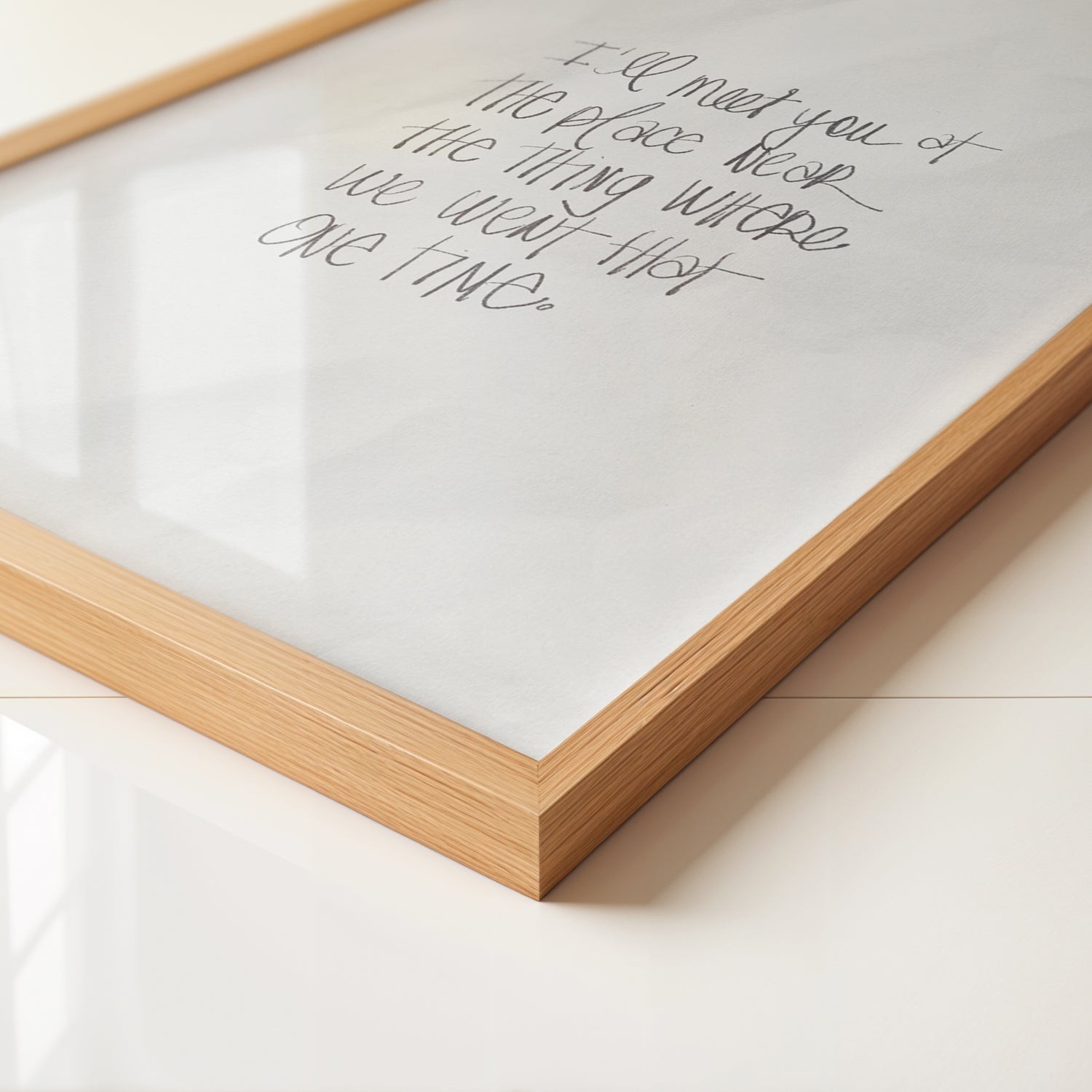 I'LL MEET YOU AT THE PLACE ..." square poster with handwritten text on crumbled newsprint style background.