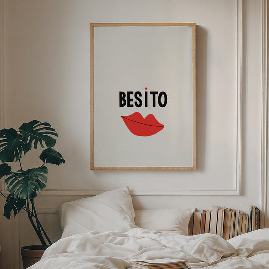 Besito french wall art typography poster with red lips hand-drawn minimal modern bold by denise crew