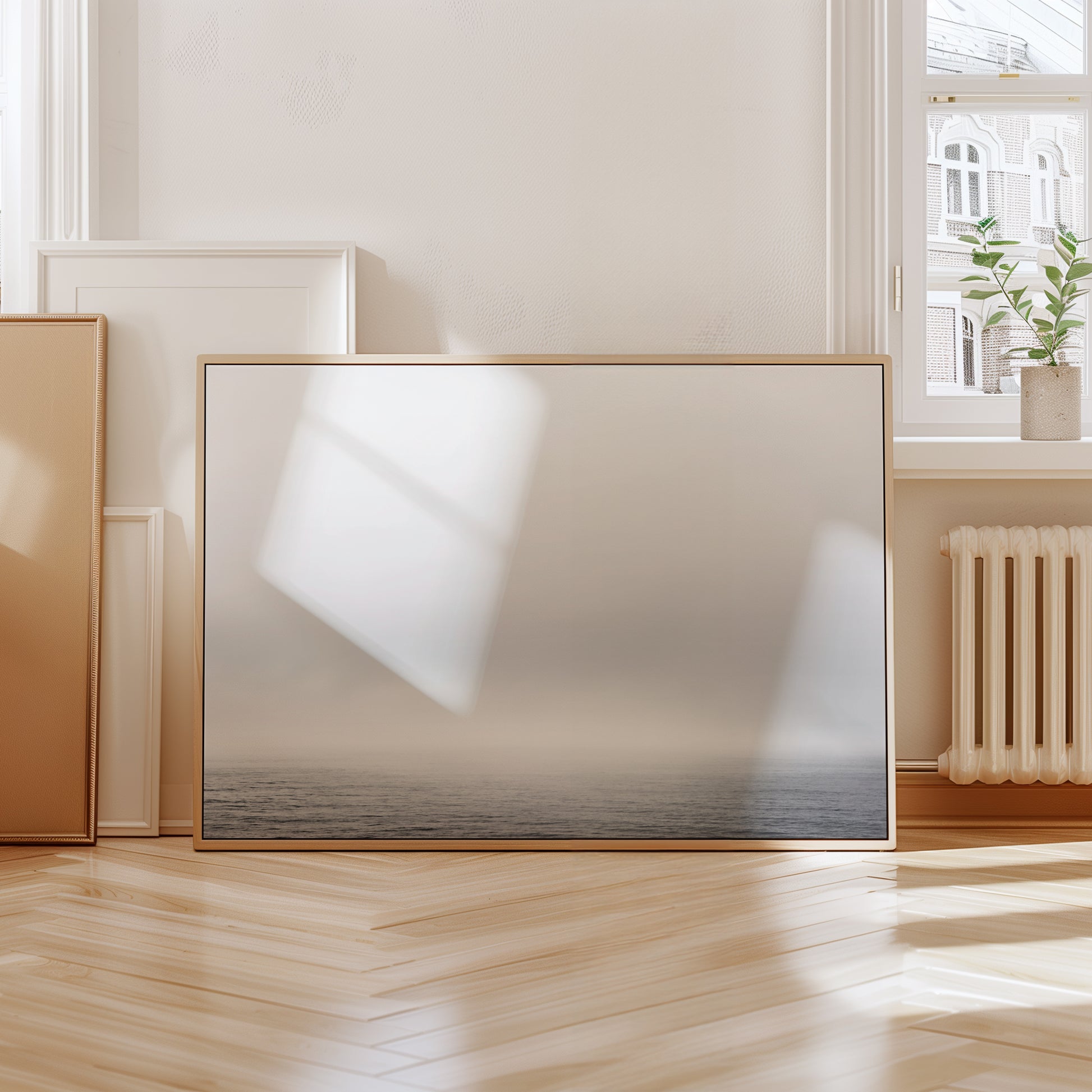 BiG MAGiC minimalist seascape art with foggy horizon and soft light, perfect for calming and modern interiors.