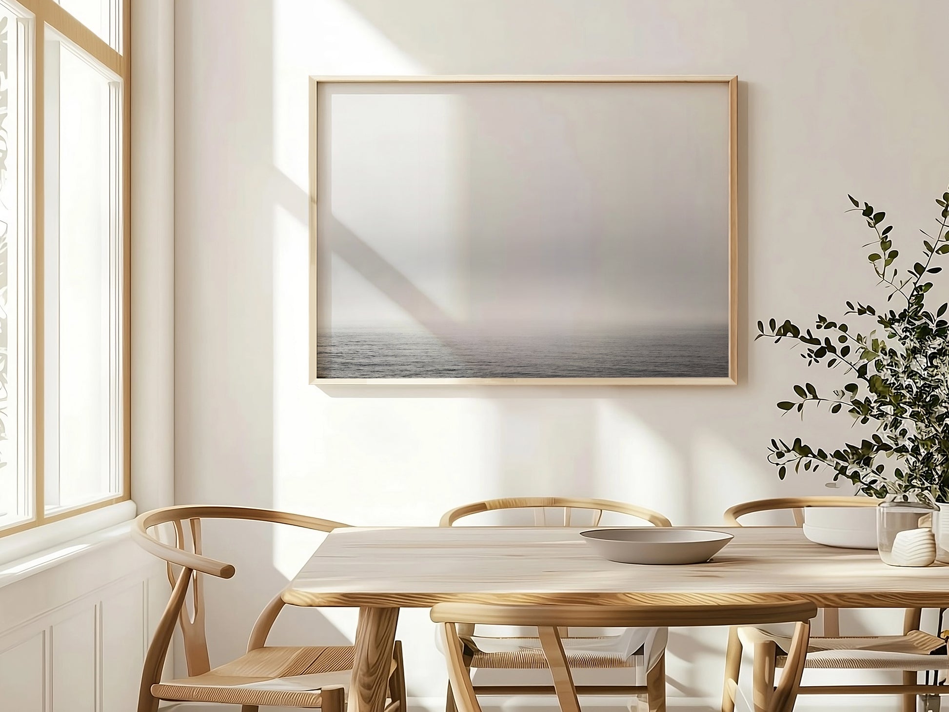 BiG MAGiC minimalist seascape art with foggy horizon and soft light, perfect for calming modern interiors.