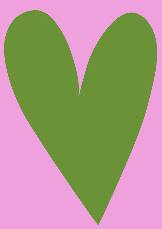 hand drawn green heart on pink poster minimalist modern wall art by denise crew kids room