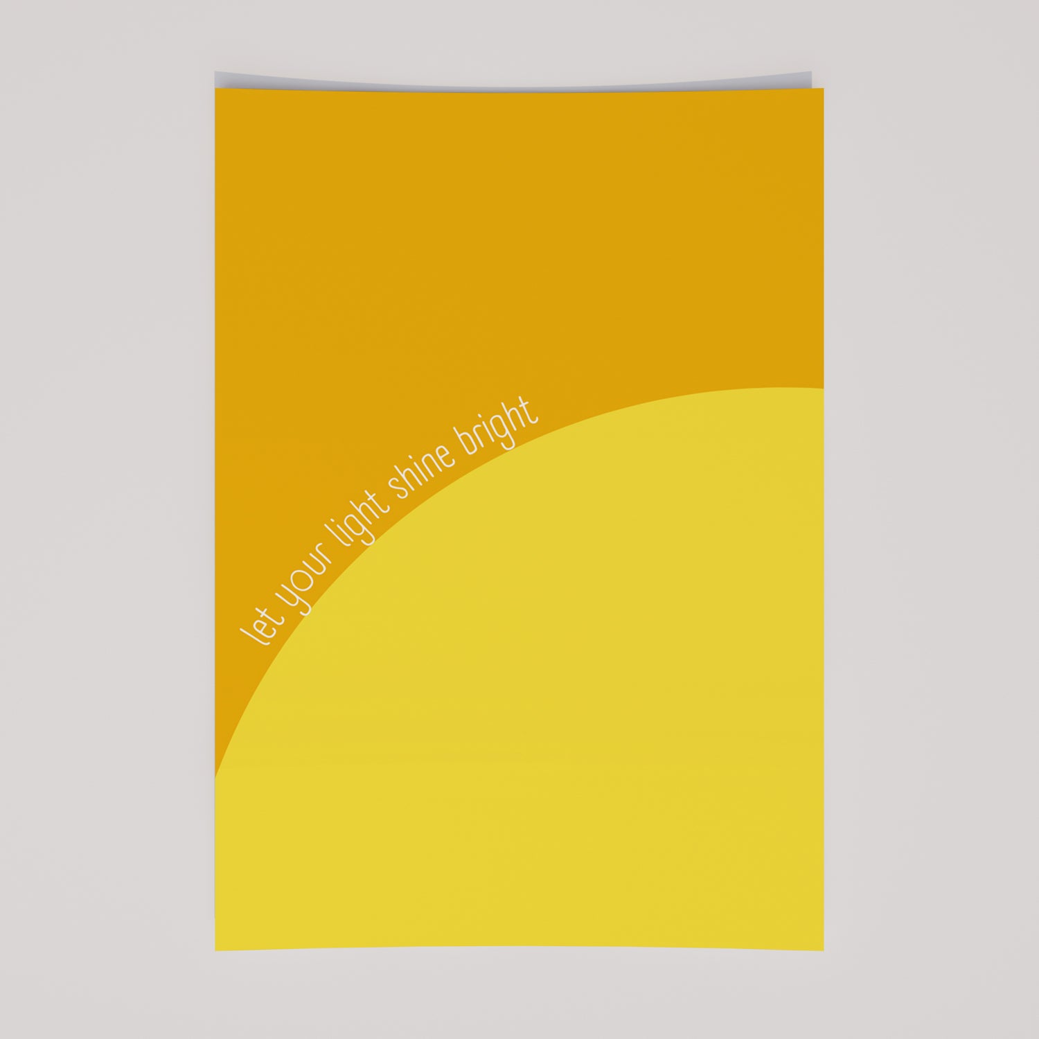 LET YOUR LiGHT SHiNE BRiGHT poster with vibrant yellow abstract design and uplifting quote on matte paper print.
