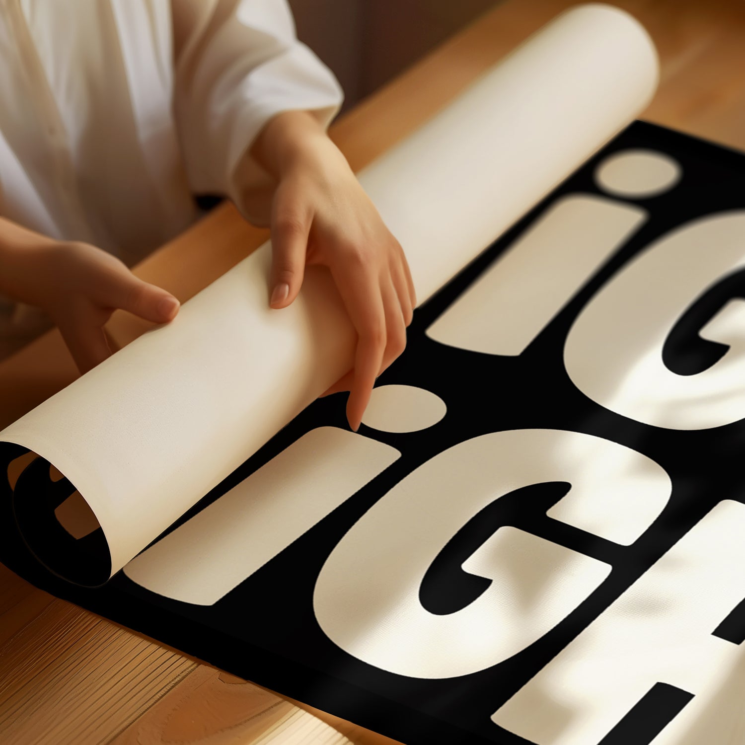 NiGHT NiGHT poster with bold mirrored off-white typography on black, perfect for bedroom or nursery wall art.