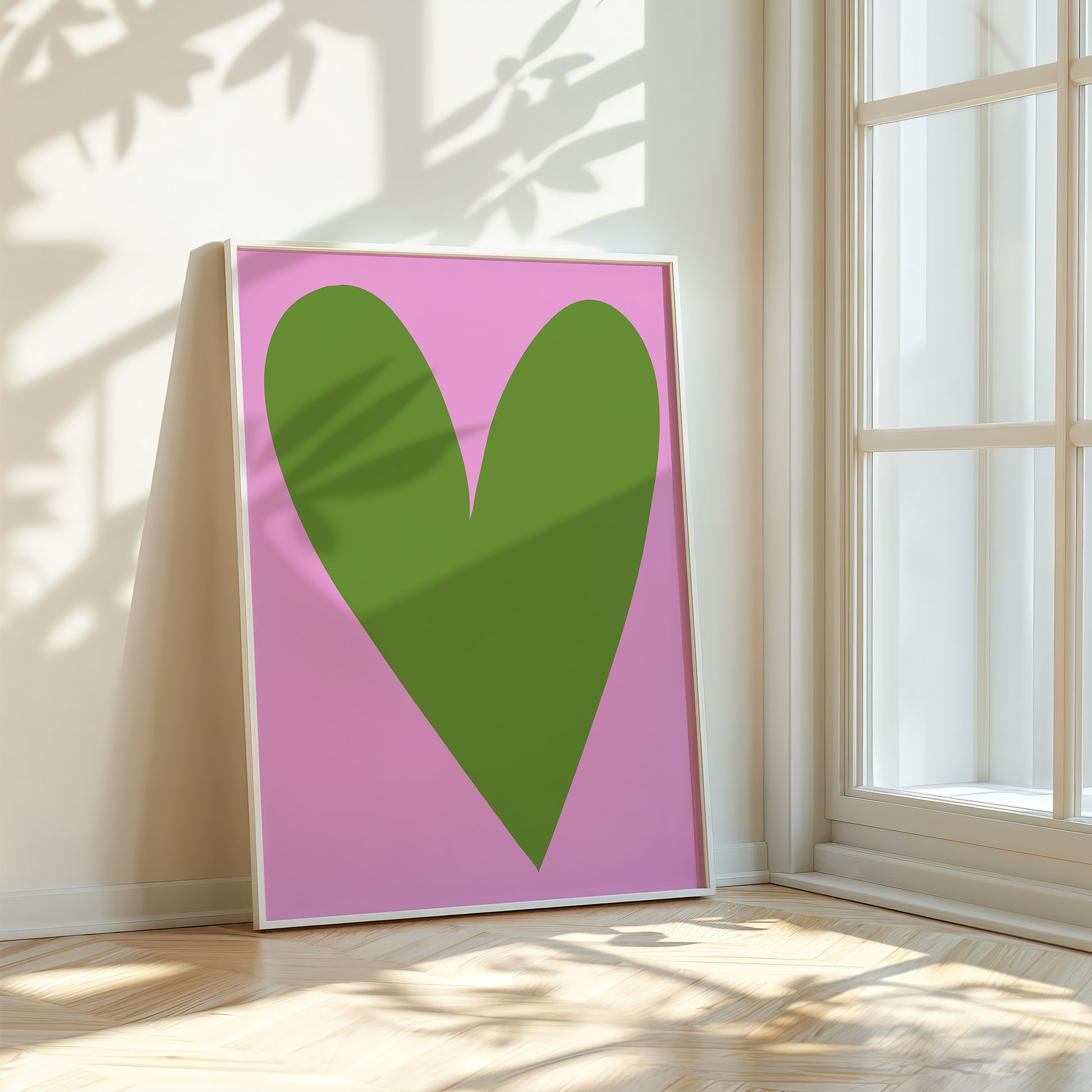 PREPPY HEART poster featuring a large green hand-drawn heart on a vibrant pink background in natural light.
