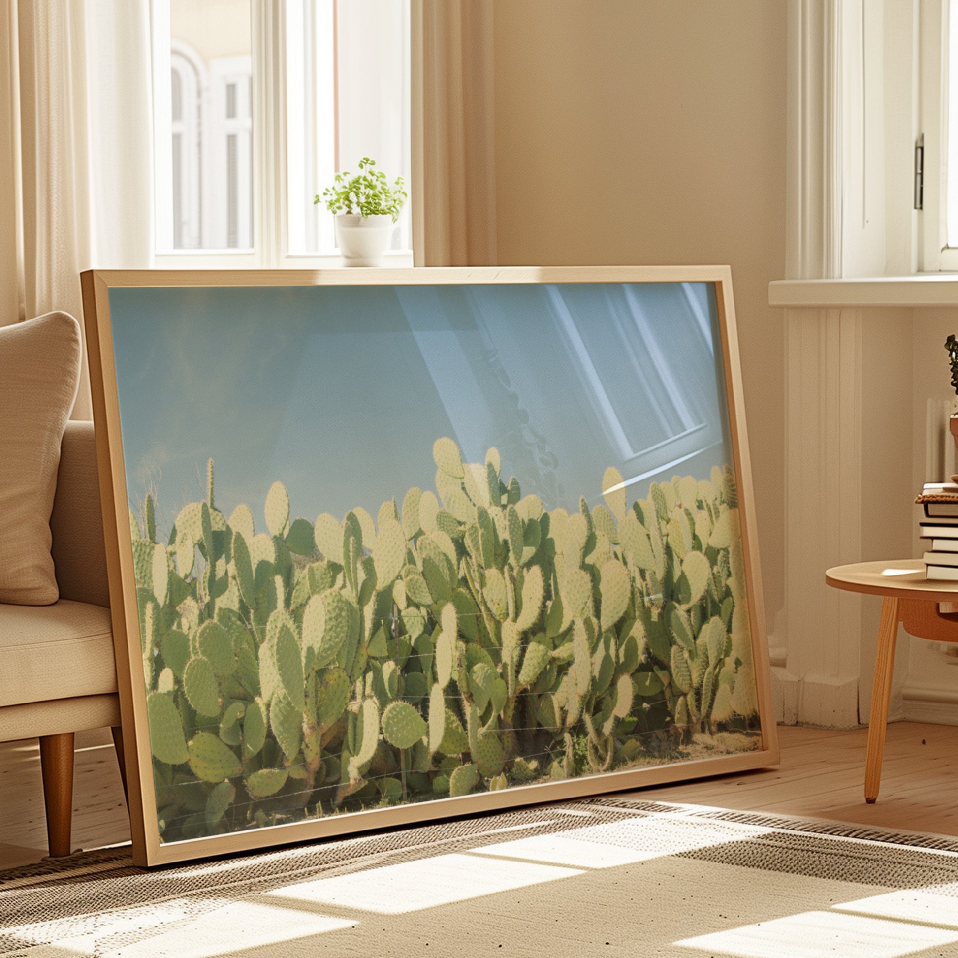 SUGAR SUGAR large cactus print in natural light, perfect for stylish modern boho decor and minimalist homes.