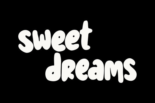 SWEET DREAMS poster with bold white bubbly letters on black background, perfect for nursery or child's bedroom decor.