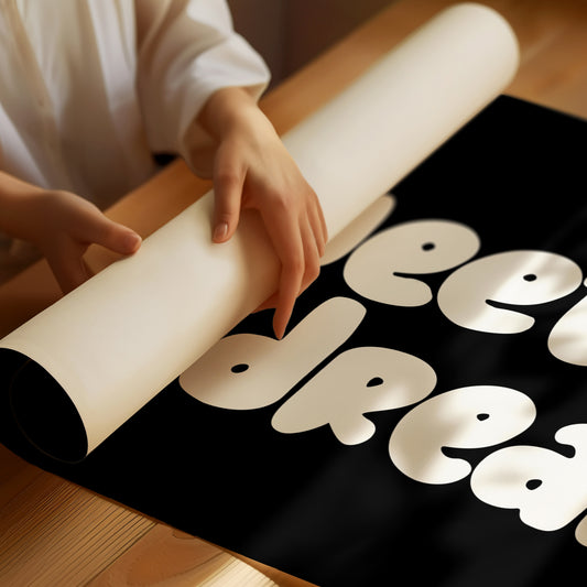 SWEET DREAMS poster with bold white bubbly text on black background, perfect for nursery or child's bedroom decor.