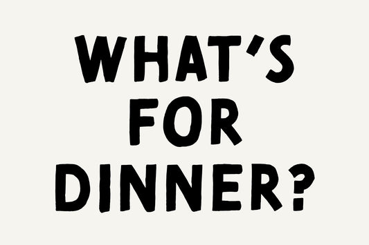 WHAT'S FOR DiNNER? minimalist black-and-white kitchen wall art poster with bold text on matte paper.
