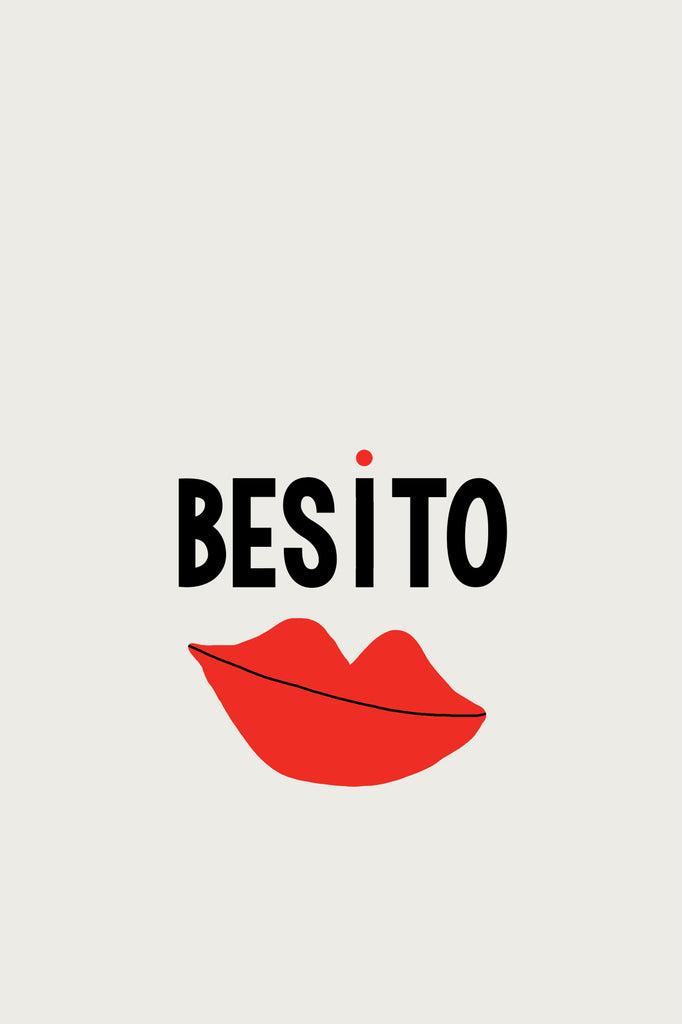 besito kiss with hand drawn lips typography poster framed minimalist modern wall art by denise crew