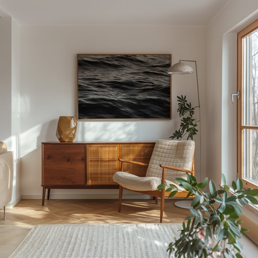 minimalist modern wall art abstract dark wave detail