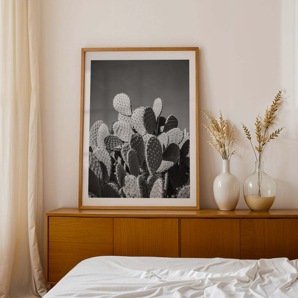 black-and-white-prickly-pear-wall-art-cactus-minimalist-modern-MADE by DENISE CREW.